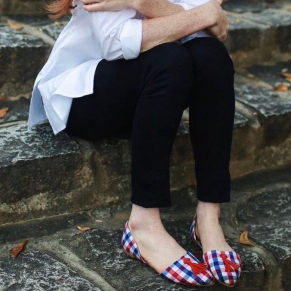 Southern Proper Flat Tassel Red & Blue Gingham Causal Shoes.